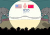 Cartoon: Manege frei! (small) by Erl tagged politik,gipfel,treffen,g20,indonesien,bali,2022,begegnung,usa,präsident,joe,biden,china,xi,jinping,weltmächte,supermächte,manege,elefanten,zirkus,schaten,putin,krieg,russland,ukraine,karikatur,erl