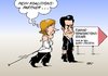 Cartoon: Merkel FDP Sarkozy (small) by Erl tagged treffen,merkel,sarkozy,deutschland,frankreich,bundeskanzlerin,präsident,euro,krise,finanztransaktionssteuer,eurozone,fdp,dagegen,koalitionspartner,hemmung