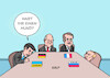 Cartoon: Normandie-Format (small) by Erl tagged politik,konflikt,russland,ukraine,westen,drohung,militär,diplomatie,gespräche,normandie,format,frankreich,deutschland,selenskyj,scholz,macron,putin,tisch,hund,karikatur,erl