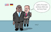 Cartoon: Pistorius bei Austin (small) by Erl tagged politik,besuch,verteidigungsminister,boris,pistorius,usa,kollege,lloyd,austin,schulterschluss,verteidigung,nato,eu,ukraine,krieg,russland,deutschland,europa,abhängigkeit,karikatur,erl