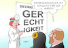 Cartoon: Rot-Rot-Grün (small) by Erl tagged die,linke,partei,parteitag,wahlprogramm,bundestagswahl,soziale,gerechtigkeit,angebot,spd,bündnis,90,grünen,zaudern,kanzlerkandidat,martin,schulz,rot,grün,angst,wähler,abschreckung,sehtest,buchstaben,groß,augen,arzt,karikatur,erl