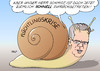 Cartoon: Rücktritt (small) by Erl tagged flüchtlinge,flüchtlingskrise,bewältigung,innenminister,de,maiziere,langsam,schleppend,schnecke,bundesamt,für,migration,und,bamf,präsident,manfred,schmidt,rücktritt,überraschung,überraschend,schnell,kritik,karikatur,erl