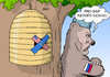 Cartoon: Sanktionen (small) by Erl tagged russland,ukraine,krise,krieg,usa,eu,sanktionen,präsident,wladimir,putin,bär,honig,trotz,bienen,bienenkorb,baum