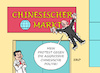 Cartoon: Scholz Protest (small) by Erl tagged politik,bundeskanzler,olaf,scholz,besuch,reise,china,wirtschaft,abhängigkeit,kritik,menschenrechte,aggression,taiwan,protest,klimaschutz,bewegung,ankleben,sekundenkleber,markt,xi,jinping,karikatur,erl