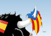 Cartoon: Spanien Katalonien (small) by Erl tagged katalonien,unabhängigkeit,referendum,spanien,verbot,verfassung,verfassungswidrig,anwendung,paragraf,155,entmachtung,regionalregierung,übernahme,macht,zentralregierung,recht,gesetz,geld,wirtschaft,wirtschaftskraft,konflikt,konfrontation,rechthaberei,unnachgiebigkeit,mariano,rajoy,carles,puigdemont,stier,stierkampf,karikatur,erl