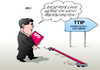 Cartoon: SPD TTIP (small) by Erl tagged freihandelsabkommen,ttip,usa,eu,position,spd,rote,linie,parteichef,gabriel,verhandlungen,anhänger,positiv,einstellung,verbraucherschutz,umwelt,gesetz,aushöhlung