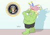 Cartoon: The President of the USA (small) by Erl tagged politik,usa,präsident,donald,trump,amt,würde,druck,wutanfall,benehmen,kindisch,außenpolitik,ahnungslosigkeit,rechtspopulismus,nationalismus,rassismus,hulk,narr,narrenkappe,karikatur,erl