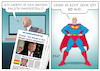 Cartoon: Trump Medien (small) by Erl tagged usa präsident donald trump medien darstellung wahrheit lüge fake news selbstdarstellung zeitung fernsehen aussage charlottesville rechtsextremismus gewalt rassismus rechtspopulismus starker mann held superman karikatur erl