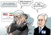 Cartoon: USA Iran Israel (small) by Erl tagged iran,atomprogramm,zivil,friedlich,kriegerisch,atombombe,verhandlungen,usa,tauwetter,entspannung,präsident,obama,hassan,rohani,ruhani,israel,premierminister,benjamin,netanjahu,skepsis,deutschland,nsa,affäre,überwachung,geheimdienst,abhören,spähaffäre,belie