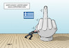 Cartoon: Wahlversprechen 1 (small) by Erl tagged griechenland,krise,schulden,troika,eu,ezb,iwf,sparkurs,wahl,linke,syriza,wahlversprechen,konfrontation,fuckfinger,stinkefinger,tsipras,varoufakis,finanzminister,verschiebung,geldgeber,kredit,pleite,karikatur,erl