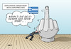 Cartoon: Wahlversprechen 2 (small) by Erl tagged griechenland,krise,schulden,troika,eu,ezb,iwf,sparkurs,wahl,linke,syriza,wahlversprechen,konfrontation,fuckfinger,stinkefinger,tsipras,varoufakis,finanzminister,verschiebung,geldgeber,kredit,pleite,karikatur,erl