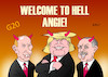 Cartoon: Welcome To Hell (small) by Erl tagged g20 gipfel industrieländer schwellenländer weltpolitik klimawandel handel krieg nationalismus abschottung klimaleugner rechtspopulismus usa präsident donald trump unberechenbarkeit türkei erdogan präsidialsystem verhaftungen russland putin annexion krim ostukraine blockade bundeskanzlerin angela merkel karikatur erl