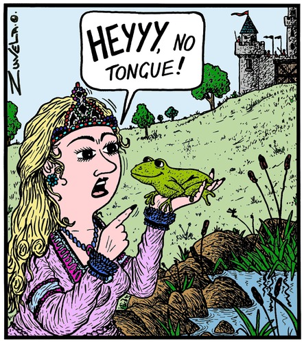 Cartoon: Kiss kiss kiss Ribit! (medium) by Tony Zuvela tagged frog,princess,fairytale,fairy,tale,castle,medieval,spell,prince,tongue,french,kiss,frog,princess,fairytale,fairy,tale,castle,medieval,spell,prince,tongue,french,kiss