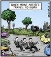 Cartoon: Mimes on the way to Work (small) by Tony Zuvela tagged mime,artists,traveling,to,work,artist,cars,vehicles,road,highway,driving,art,form,craft,travel,office,show