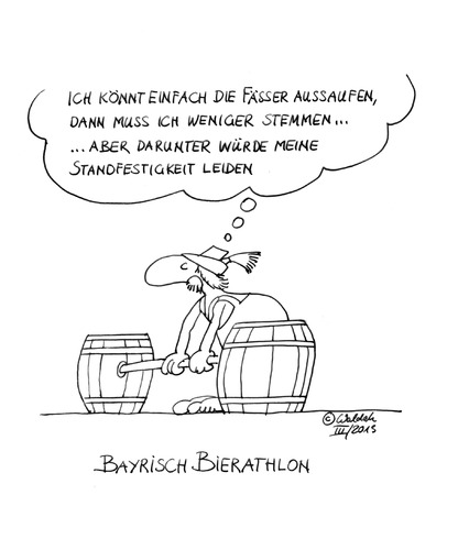 Cartoon: Bayrisch Bierathlon (medium) by waldah tagged biathlon,bierathlon,gewichtheber