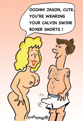 Cartoon: CALVIN SWINE (medium) by EASTERBY tagged underwear,woman,man