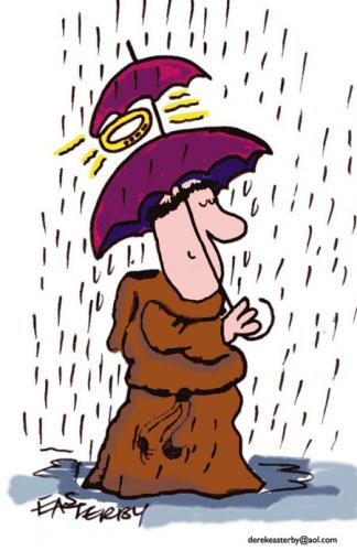 Cartoon: Holy Rain (medium) by EASTERBY tagged rain,monks,umberellas