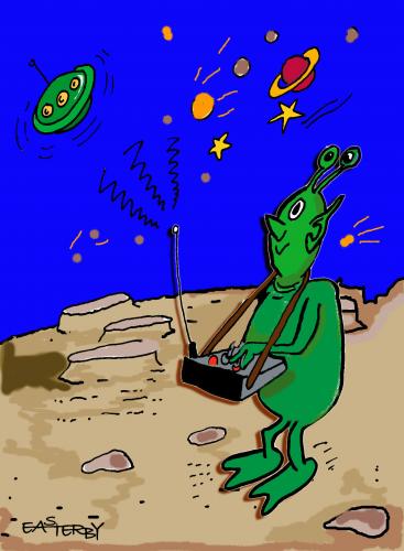 Cartoon: Remote controlled Saucer (medium) by EASTERBY tagged flying,saucers,green,mars,man,