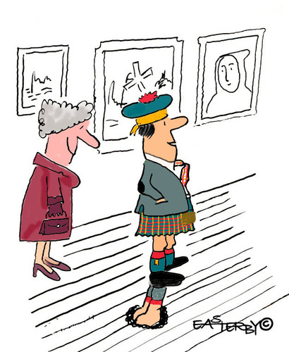 Cartoon: Under Macs Kilt (medium) by EASTERBY tagged scotsmen,kilts