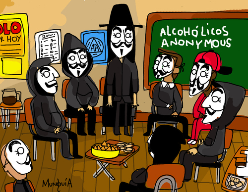 Cartoon: Alcoholics Anonymous (medium) by Munguia tagged aa,meeting,anonymous,alcohol,drink