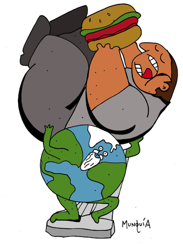 Cartoon: Atlas with Burger (medium) by Munguia tagged fat,atlas,parody,burger