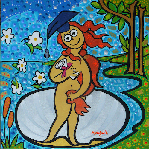 Cartoon: Birth of graduated (medium) by Munguia tagged birth,of,venus,sandro,botticelli,nacimiento,de,famous,paintings,parodies,version,spoof