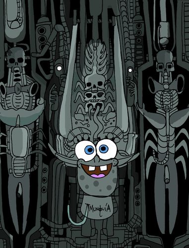 Cartoon: Bob Sponge Giger (medium) by Munguia tagged li,ii,hr,giger,bob,sponge,squarepants,parody,horror,painting