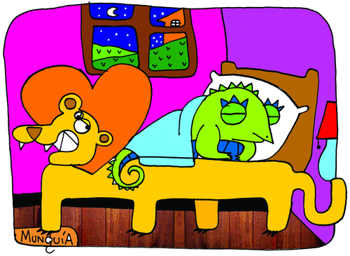 Cartoon: CamaLeon (medium) by Munguia tagged spanish,camaleon,leon,cama,word,calcamunguia,munguia