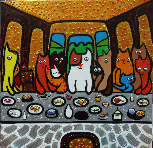 Cartoon: Cena Gatuna (medium) by Munguia tagged last,supper,ultima,cena,da,vinci,leonardo,cats,gatos