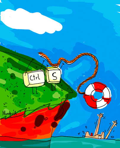 Cartoon: Control Save (medium) by Munguia tagged keyboard,keys,control,ctrl,cntrl,save,munguia,cartoon,calcamunguia,costa,rica,lifesaver,help