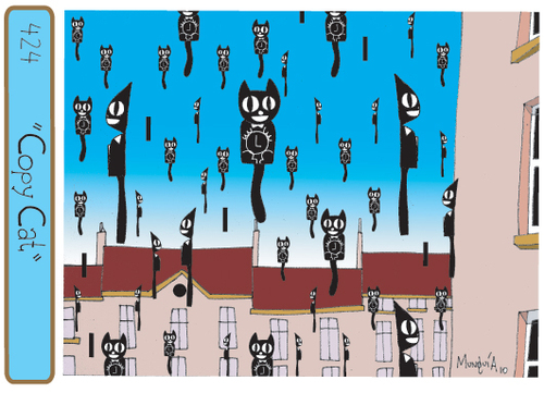 Cartoon: Copy Cat (medium) by Munguia tagged tribute,cat,gato,clock,wall,magritte,magrite,munguia,costa,rica,golcolde