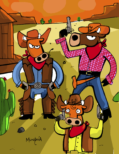 Cartoon: Cow Boys (medium) by Munguia tagged cow,boy,westearn,wild,west,bull