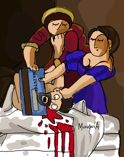 Cartoon: Credit Card (medium) by Munguia tagged credit,card,judith,slaying,holofernes,artemisia,gentileschi,parody,famous,painting,parodies