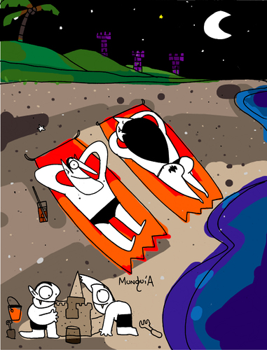 Cartoon: Draculas Vacation (medium) by Munguia tagged vampire,dracula,blood,beach,vacations,night,moon,family