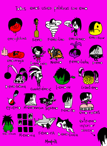 Cartoon: Emos (medium) by Munguia tagged hemo,lenguaje,idioma,sufijos,emo