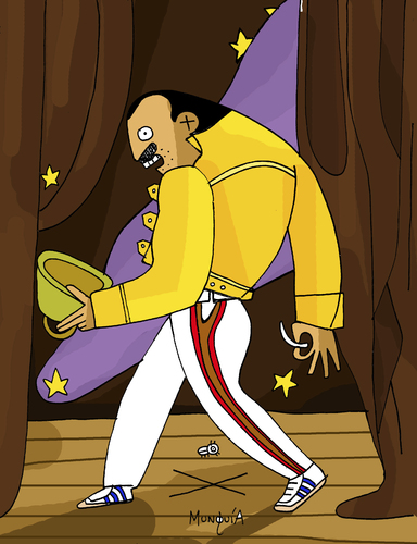 Cartoon: Freddy Mercury (medium) by Munguia tagged freddy,mercury,the,ghost,of,flea,william,blake,horror,painting,parodies,halloween,music,queen,rockstar