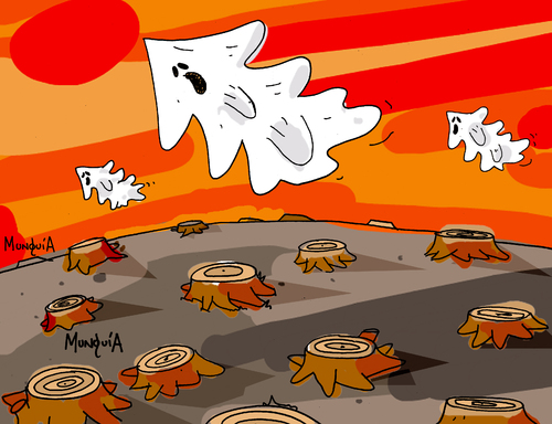 Cartoon: Ghost Hills (medium) by Munguia tagged forrest,wood,tree,ghost,pine,pino,arbol,desforestal