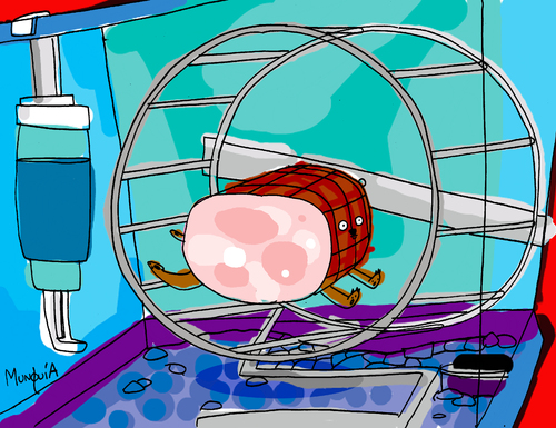 Cartoon: HAM-ster (medium) by Munguia tagged ham,hamster,wheel,pet,literal,munguia,calcamunguia