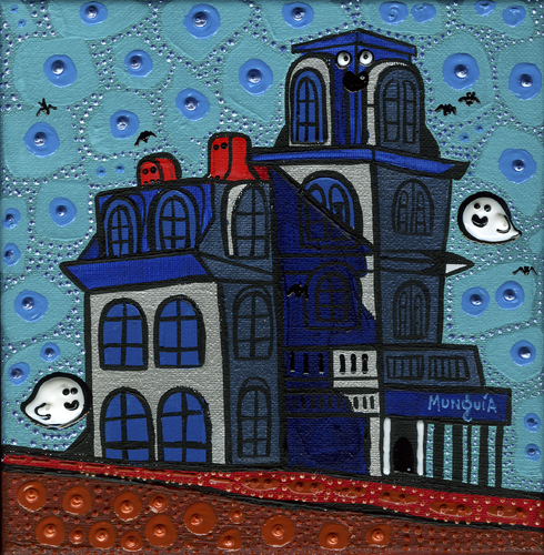 Cartoon: Haunted house (medium) by Munguia tagged house,by,the,railroad,edward,hopper,boo,ghost,mario,bros,casa,encantada,famous,paintings,parodies,parody