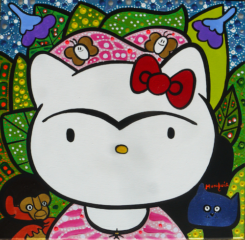 Cartoon: Hello Frida! (medium) by Munguia tagged frida,kahlo,hello,kitty,cat,famous,paintings,parodies,selfportrait