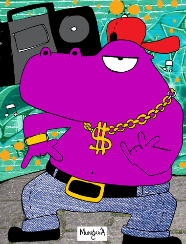 Cartoon: Hip hopotamo (medium) by Munguia tagged hippo,hip,hop,hoppo,rap,blin,regueton