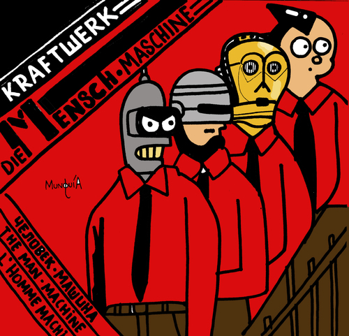 Cartoon: Hombres maquina (medium) by Munguia tagged the,man,machine,krafwerk,robots,bender,robocop,c3po,astro,boy,die,mensch,maschine,cover,album,parody,parodies