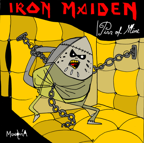 Cartoon: IRON MAIDEN (medium) by Munguia tagged iron,maiden,metal,rock,heavy,eddie,eddy,piece,of,mind,cover,album,parody,music