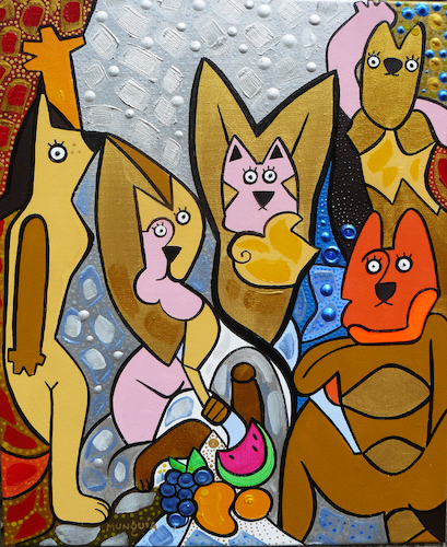 Cartoon: Kitties of Avignon (medium) by Munguia tagged young,ladies,of,avignon,pablo,picasso,cats,kitties,gatos,famous,paintings,parodies