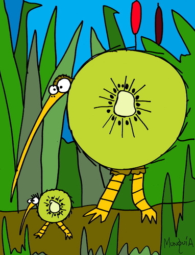 Cartoon: Kiwi (medium) by Munguia tagged kiwi,bird,fruit,calcamunguia,costa,rica,munguia,food,still,life