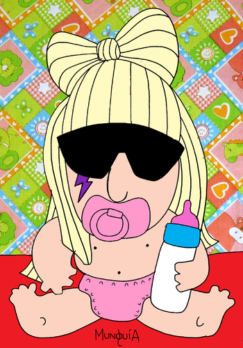 Cartoon: Lady GUGU - Baby GAGA (medium) by Munguia tagged lady,gaga,baby,gugu,radio,gogo