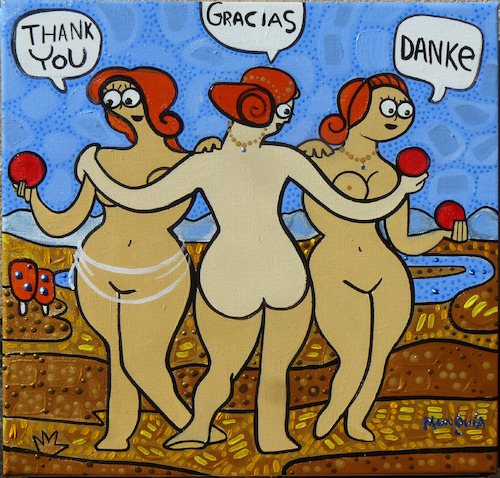 Cartoon: Las tres gracias (medium) by Munguia tagged the,three,graces,rafael,raphael,tres,gracias,greatful,apple,women,sorosidad,female