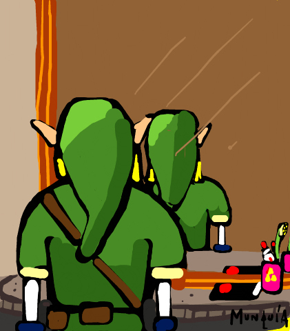 Cartoon: Not to be reproducede Link (medium) by Munguia tagged not,to,be,reproduced,rene,magritte,mirror,link,back,zelda,nintendo,video,game