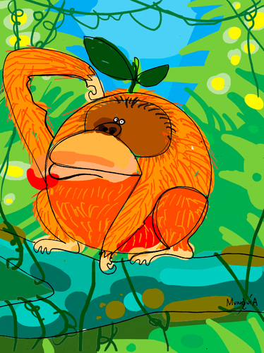 Cartoon: OrangeGutan (medium) by Munguia tagged orange,orangutan,monkey,ape,munguia,calcamunguia,cartoon,costa,rica,animals