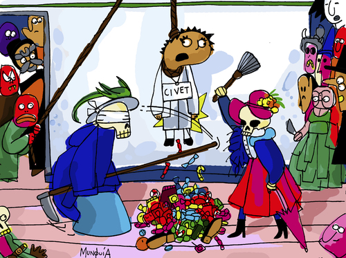 Cartoon: Pinata (medium) by Munguia tagged skeletons,fighting,over,hanged,man,james,ensor,painting,parody